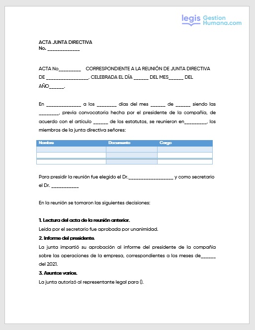Acta de junta directiva