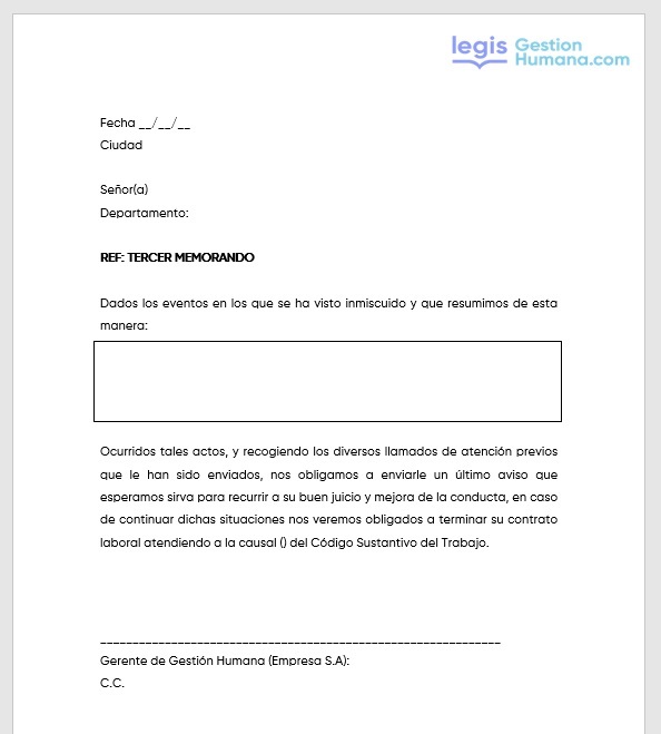 Memorando interno ultimo aviso