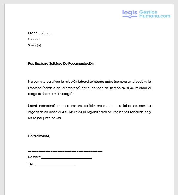 Rechazo solicitud de recomendacion