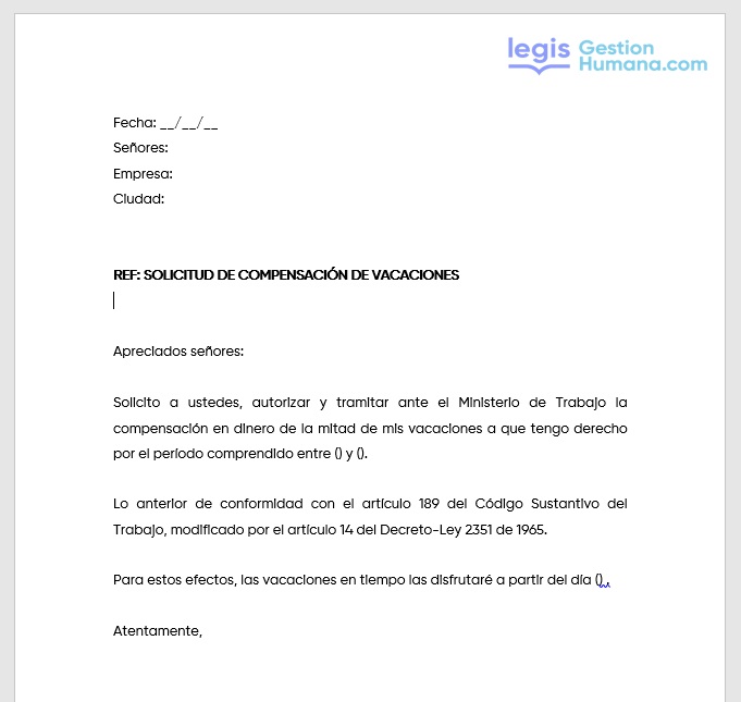 Solicitud pago de vacaciones
