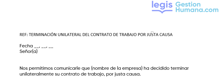 Modelo de carta para la terminación del contrato por justa causa